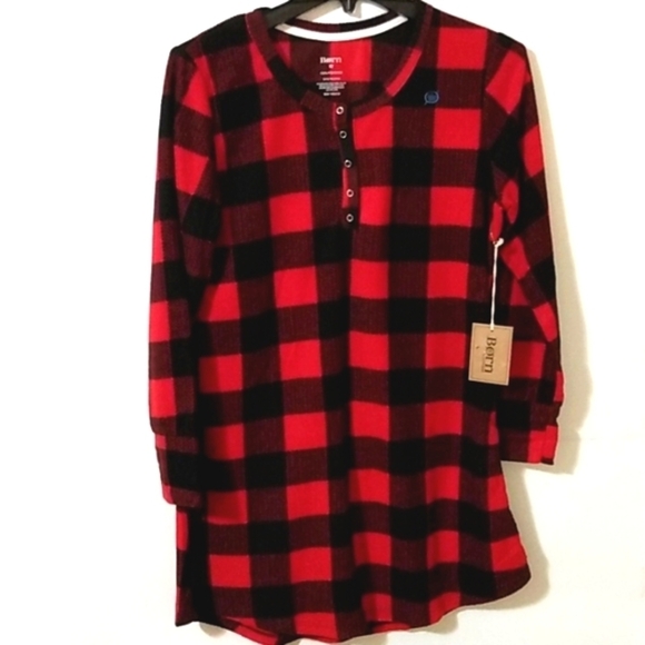 BORN RED BLACK PLAID LONG SLEEVE PAJAMA LOUNGE DRESS SIZE MEDIUM NWT - Picture 5 of 5